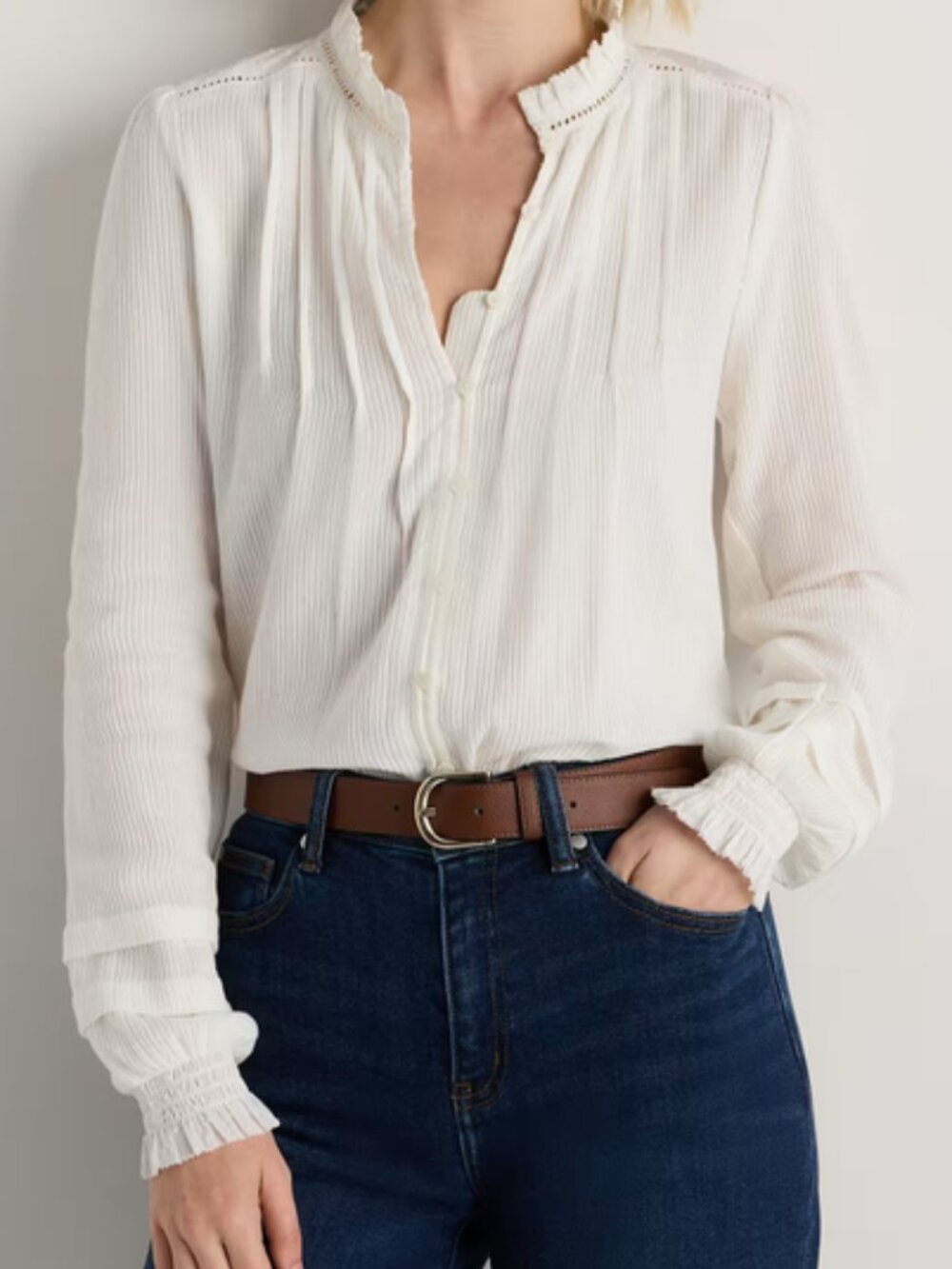 Quince Organic Cotton Textured Peasant Pleated Blouse